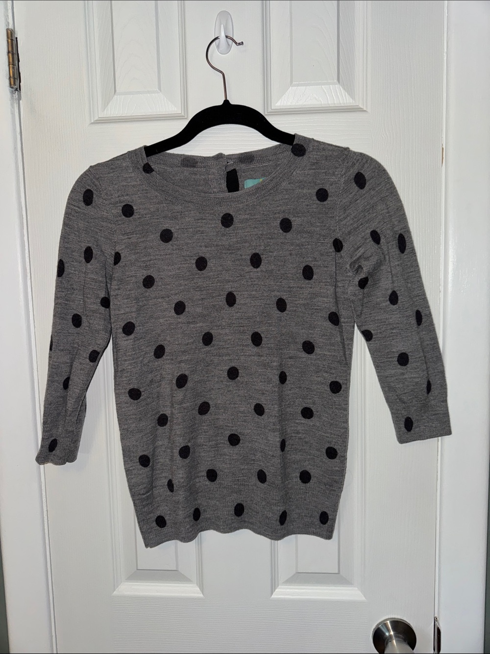 Boden Gray Crewneck Sweater with Black Polka Dots